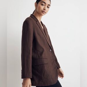 Madewell The Oversized Blazer Dark Brown 100% Linen Size XL Two Button Front